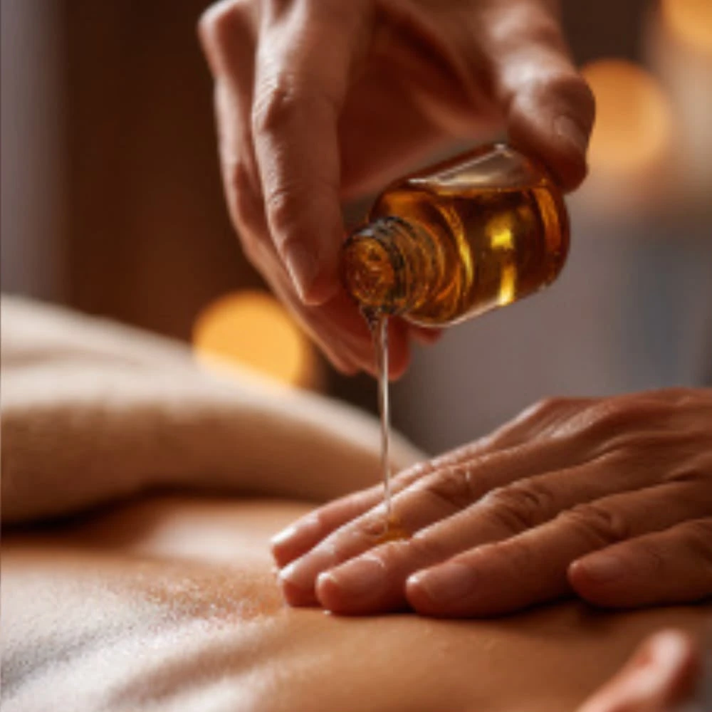 Oil being applied during a back massage